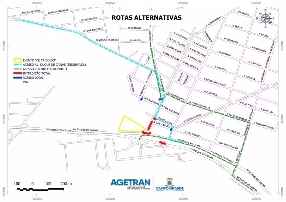 Rotas alternativas durante horário do show. — Foto: Prefeitura de Campo Grande/Reprodução