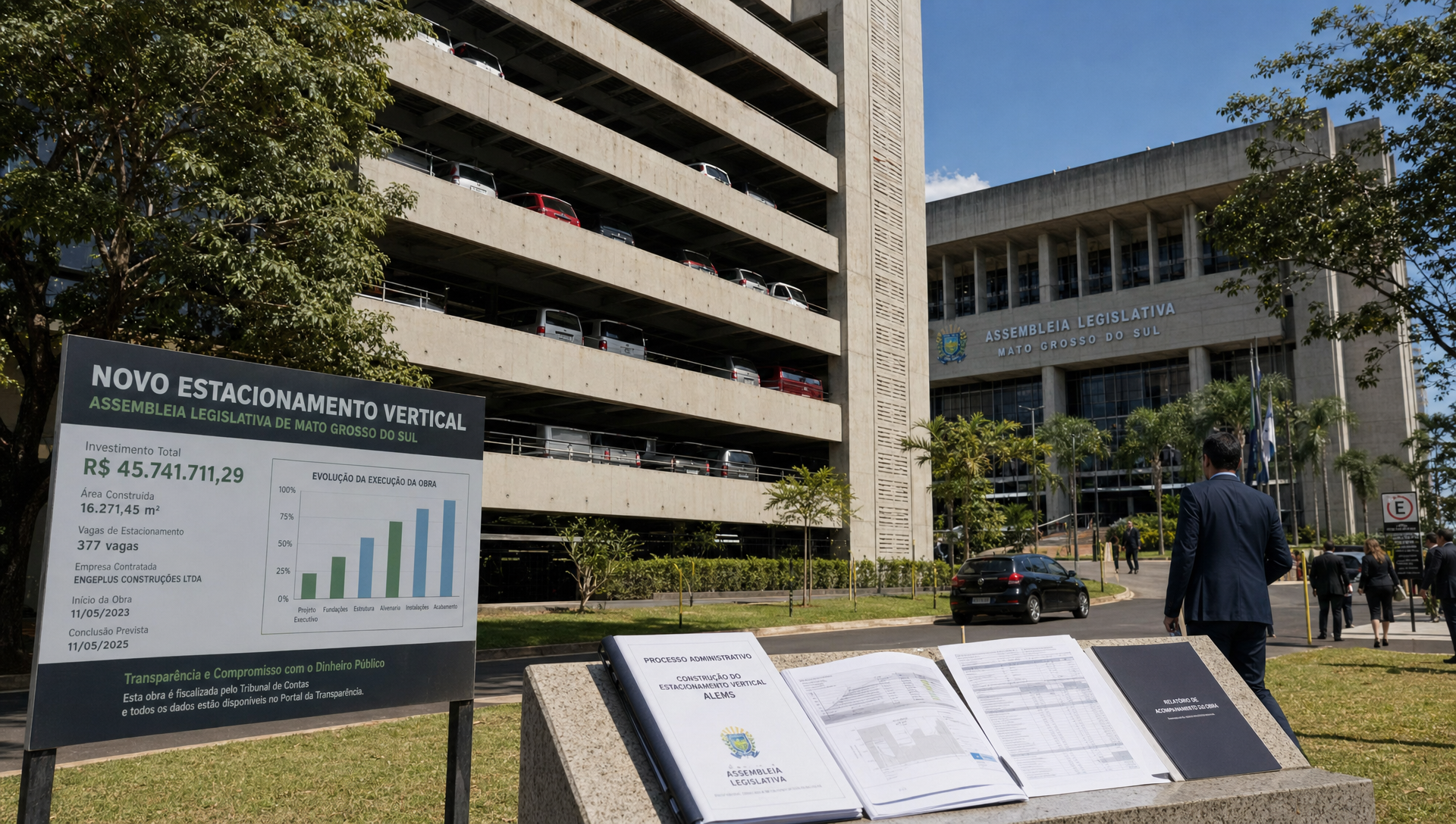 Estacionamento da ALEMS custa R$ 44 milhões após aditivos