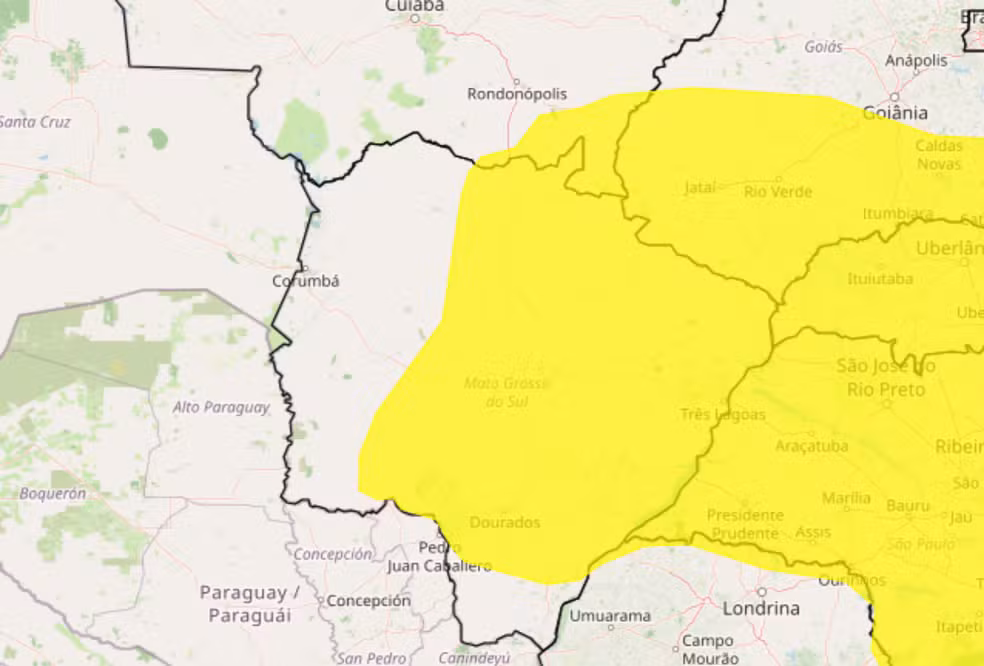 Inmet alerta para tempestades com granizo e ventos em MS