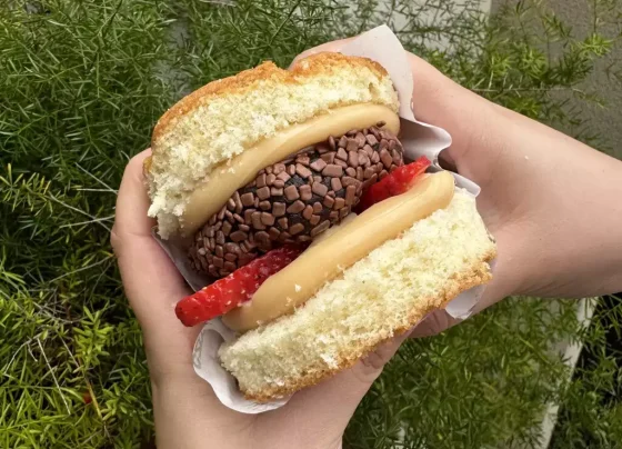 Sobremesa mistura bolo, brigadeiro e visual inspirado em hambúrguer - Foto: Cazam Doceria