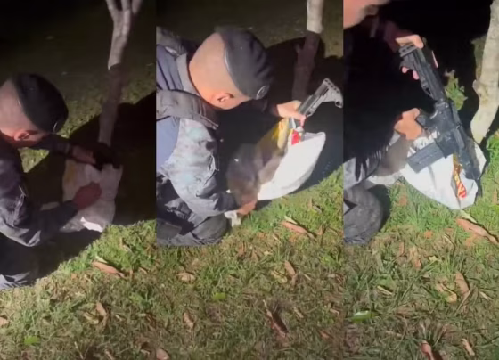 Fuzil de fabricação americana foi encontrado dentro de um embrulho branco em Ponta Porã - Foto: PMMS