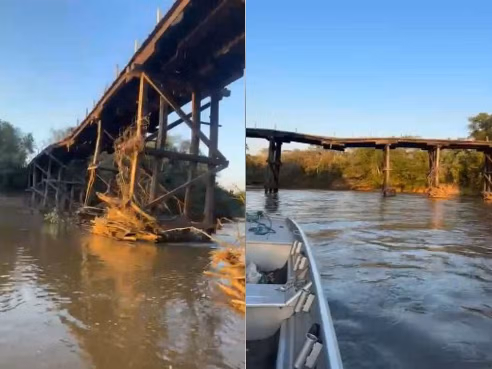 Crianças atravessam a pé ponte interditada sobre o Rio Aquidauana para chegar ao transporte escolar - Foto: Redes sociais