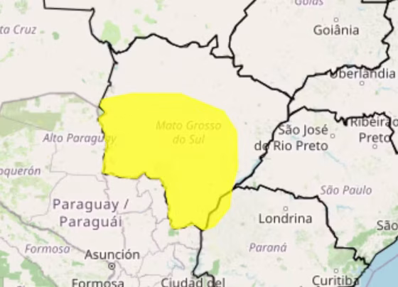 Alerta do Inmet prevê rajadas de vento entre 40 km/h e 60 km/h em 63 cidades de Mato Grosso do Sul - Foto: Reprodução/Inmet