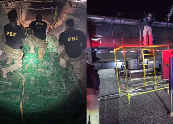 Policiais encontraram 3,5 toneladas de drogas escondidas em dois caminhões - Foto: Polícia Rodoviária Federal/Corpo de Bombeiros