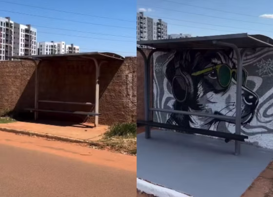 Ponto de ônibus na entrada do Noroeste foi revitalizado com limpeza, pintura e grafite - Foto: Rabisko Easy