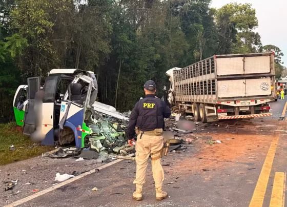 Colisão entre micro-ônibus da Saúde e carreta deixou 23 mortos na BR-373, no Paraná - Foto: PRF