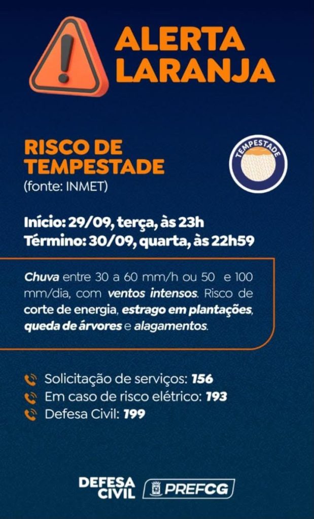 Campo Grande também está sob alerta para chuva forte e ventos durante a onda de calor - Foto: Divulgação
