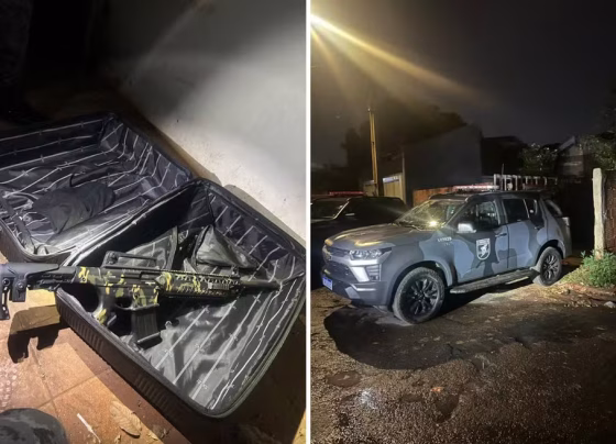 Armas e munições foram apreendidas pelo Batalhão de Choque durante ocorrência no Aero Rancho - Foto: PMMS