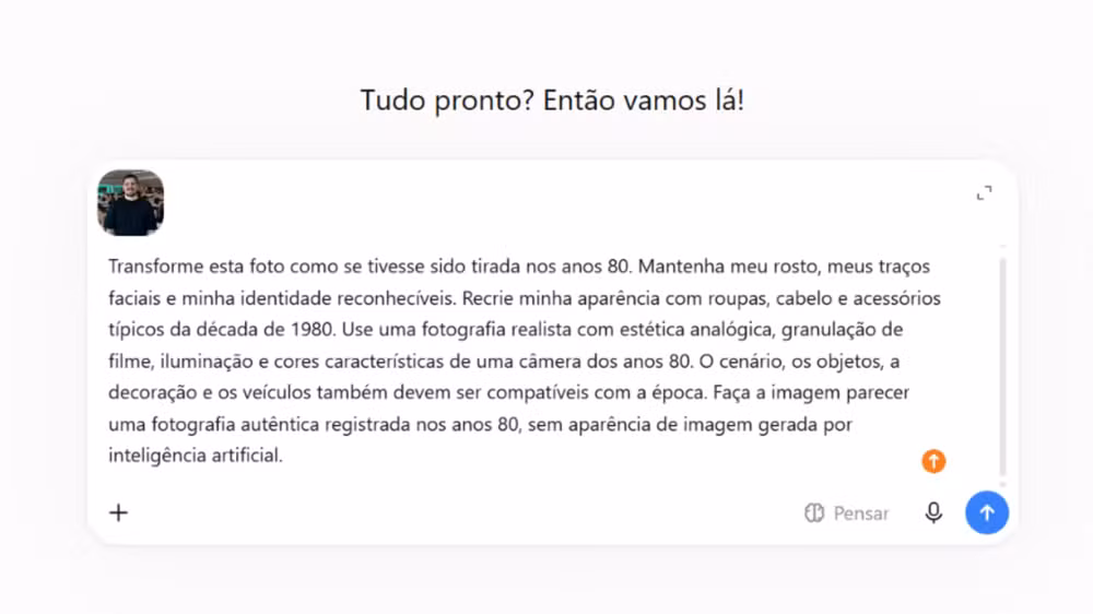 Enviar uma foto melhora o resultado: o ChatGPT usa a imagem para criar traços mais fiéis à aparência real — Foto: Victor Bastos/TechTudo