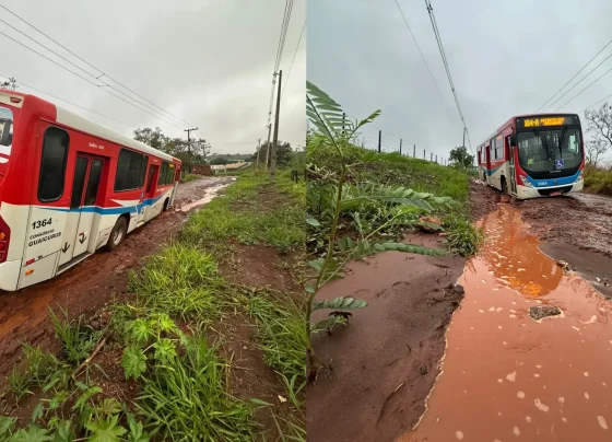 Ônibus da linha 104-A ficou atolado após chuva na Rua Dolores Duran, em Campo Grande - Foto: Divulgação