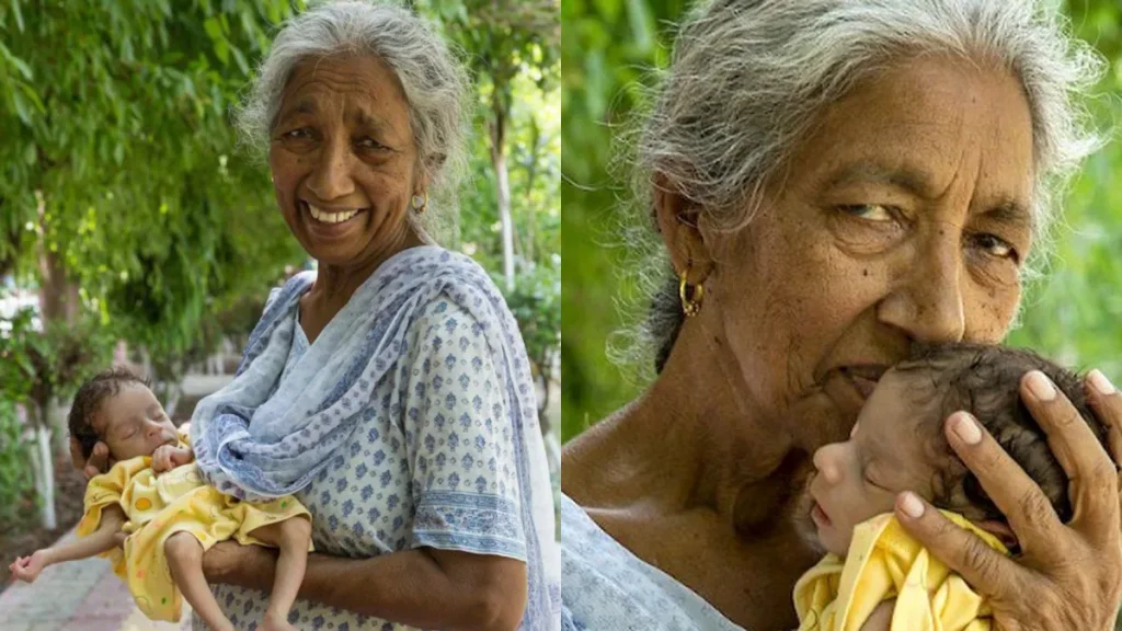 Daljinder Kaur segurou o filho Arman após realizar o sonho de ser mãe depois dos 70 anos - Foto: Reprodução/Cover Asia Press