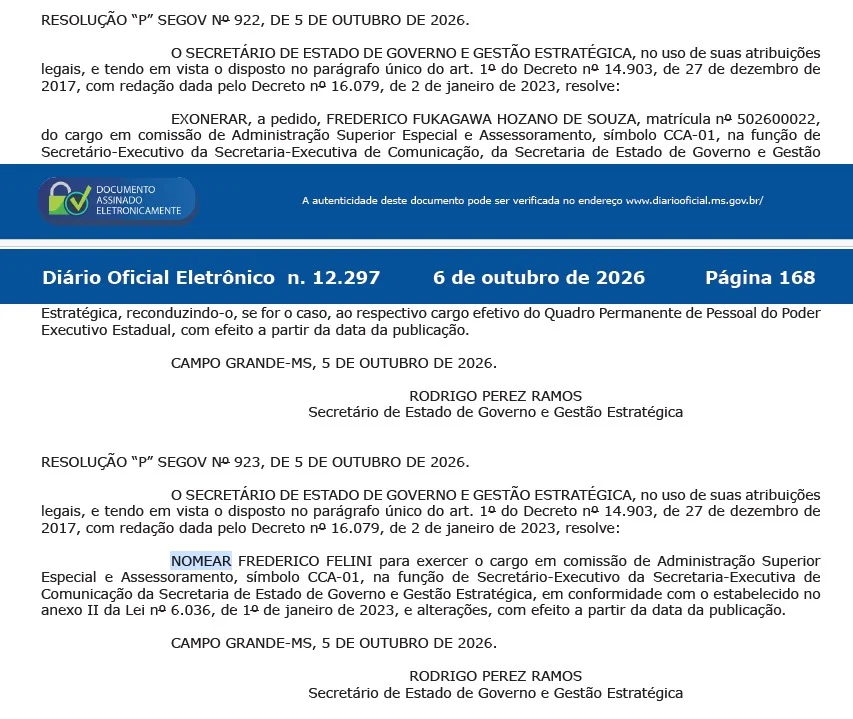 Mudança na Secretaria-Executiva de Comunicação foi oficializada no Diário Oficial do Estado - Foto: Arquivo