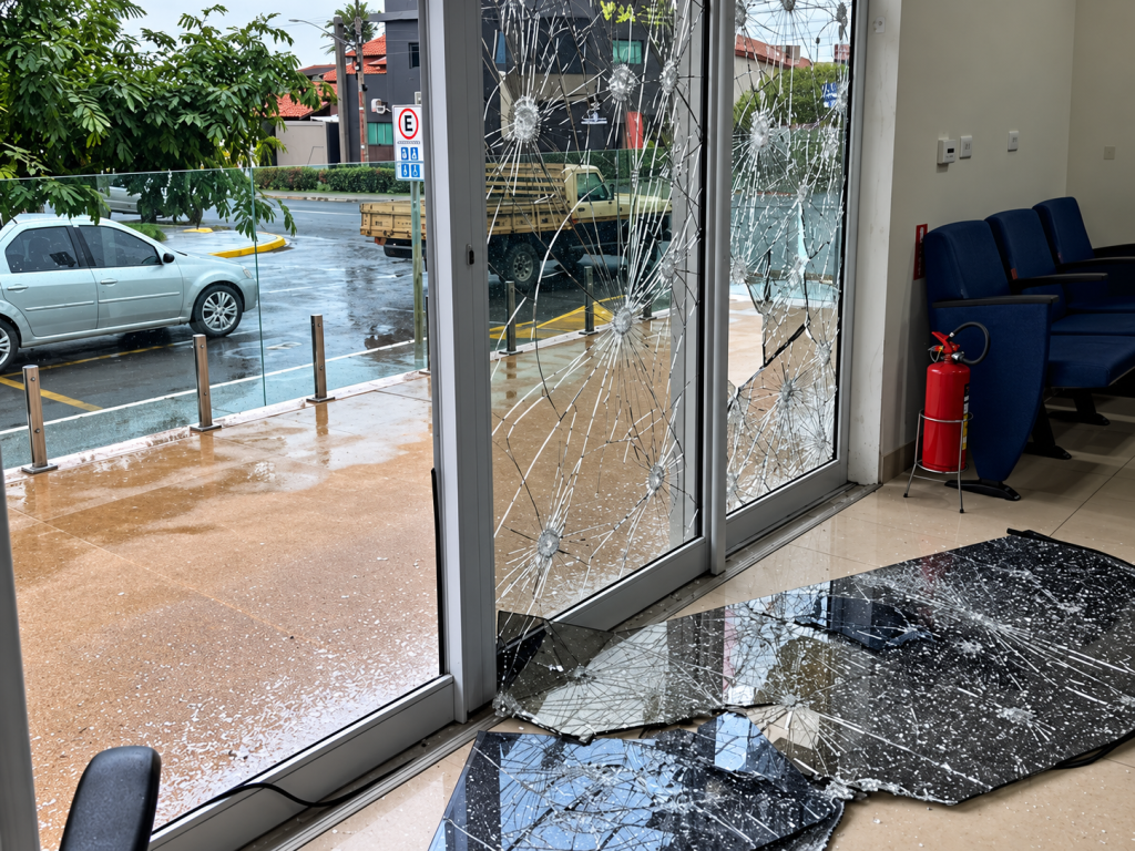 Porta de entrada da Câmara de Costa Rica foi danificada durante ato de vandalismo - Foto: Divulgação