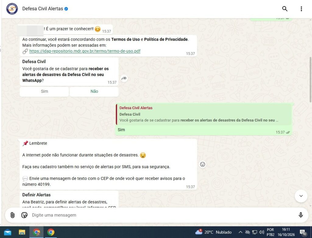 Veja como se cadastrar para receber alertas de temporais por WhatsApp ou SMS